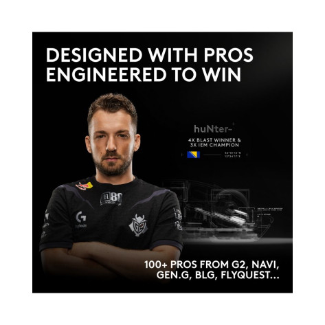 Гейминг мишка Logitech - Pro X2 Superstrike, оптична, безжична, бяла/черна